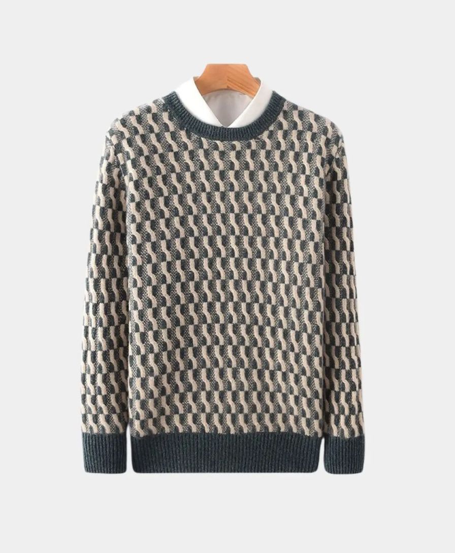 Pull en laine géométrique à col rond - Leviana