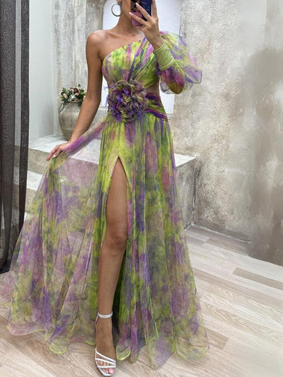 Kayla - Robe longue à fleurs asymétrique