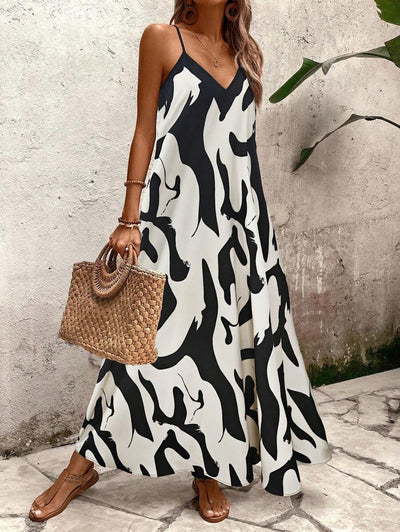 Elena | Robe d'Été à Bretelles Fines, Dos Nu et Imprimé Graphique