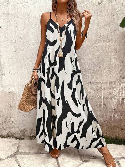 Elena | Robe d'Été à Bretelles Fines, Dos Nu et Imprimé Graphique