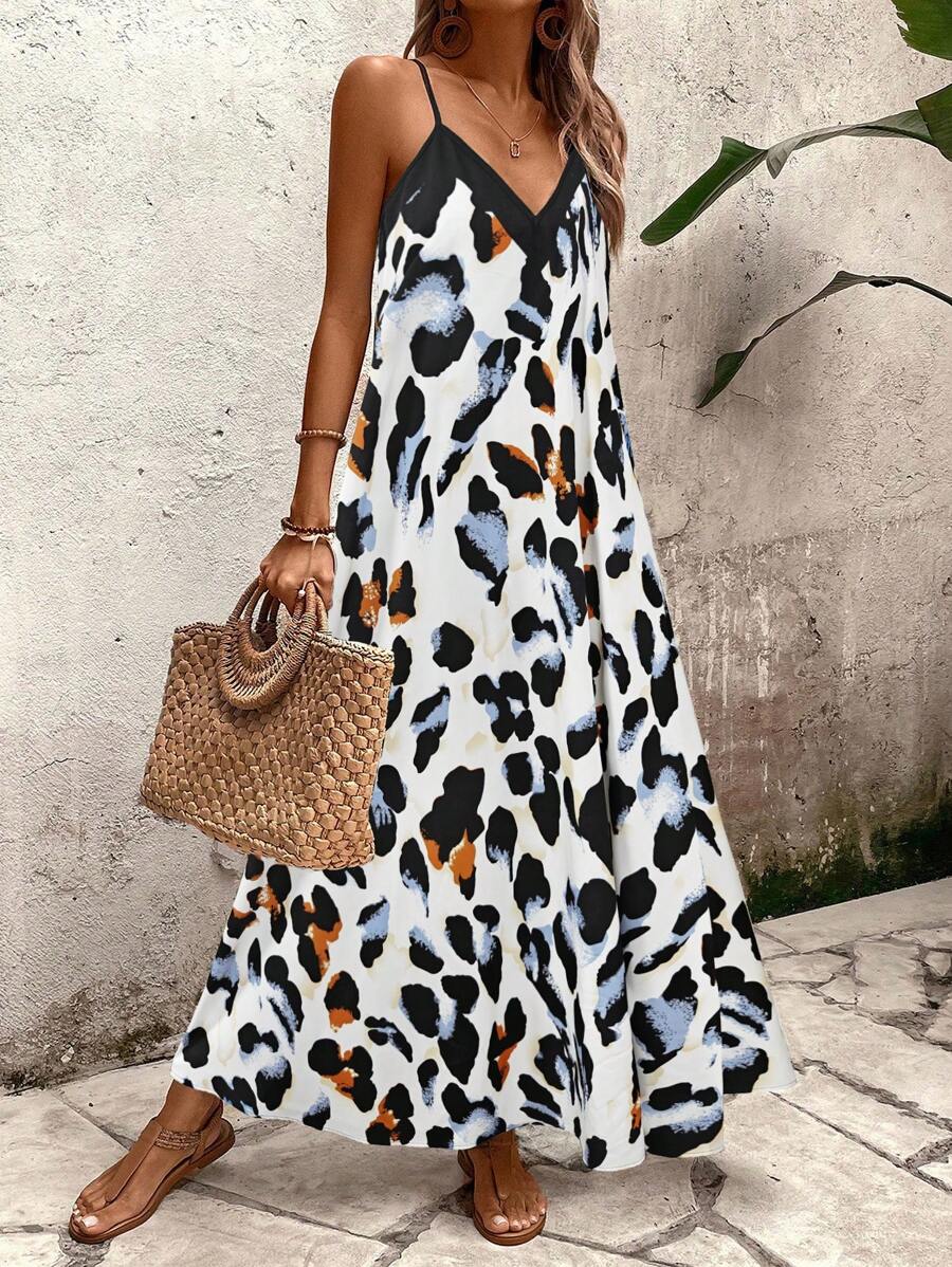 Elena | Robe d'Été à Bretelles Fines, Dos Nu et Imprimé Graphique