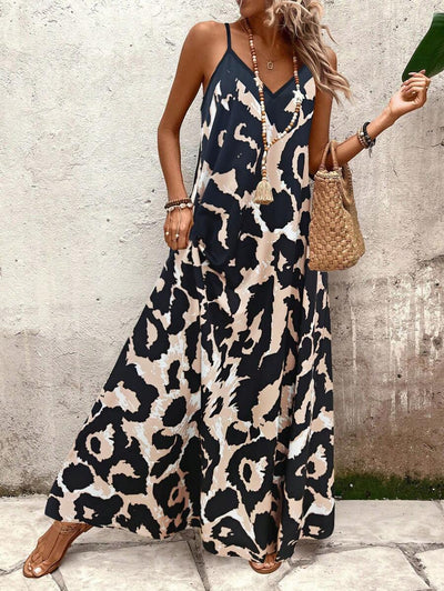 Elena | Robe d'Été à Bretelles Fines, Dos Nu et Imprimé Graphique