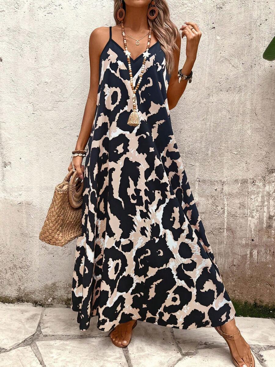 Elena | Robe d'Été à Bretelles Fines, Dos Nu et Imprimé Graphique