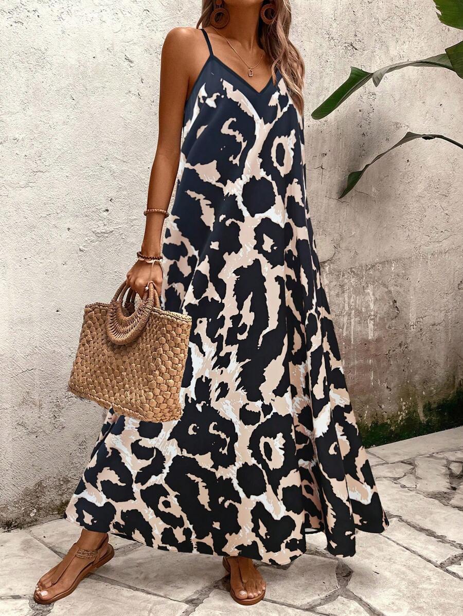 Elena | Robe d'Été à Bretelles Fines, Dos Nu et Imprimé Graphique