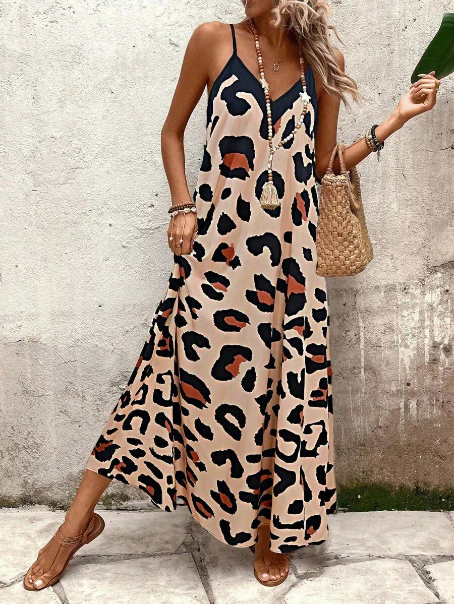 Elena | Robe d'Été à Bretelles Fines, Dos Nu et Imprimé Graphique