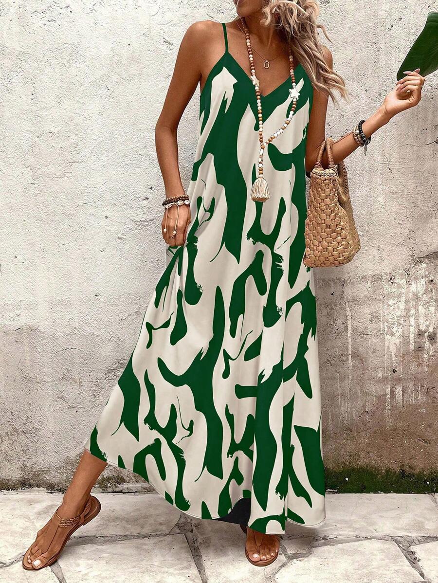 Elena | Robe d'Été à Bretelles Fines, Dos Nu et Imprimé Graphique