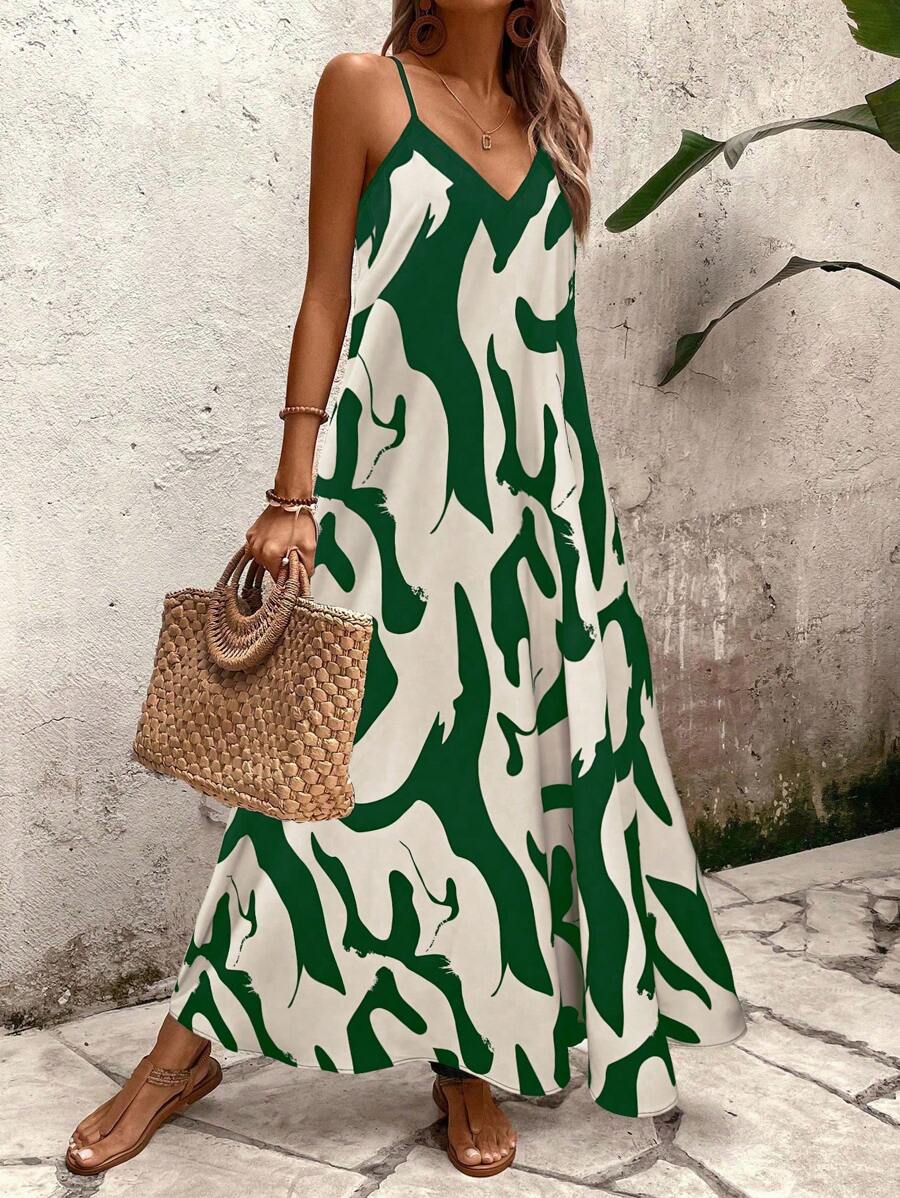 Elena | Robe d'Été à Bretelles Fines, Dos Nu et Imprimé Graphique