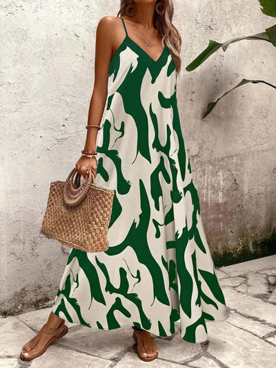 Elena | Robe d'Été à Bretelles Fines, Dos Nu et Imprimé Graphique