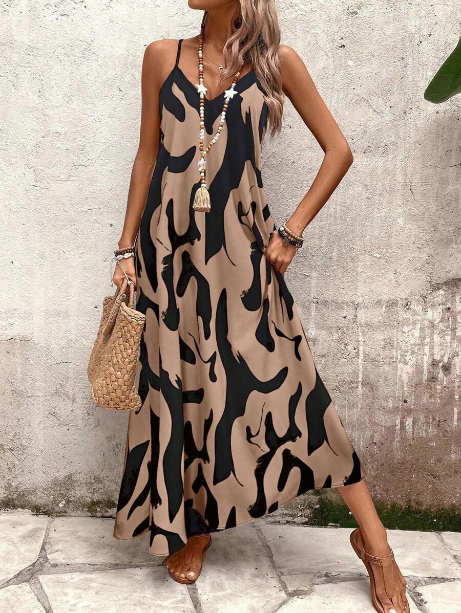 Elena | Robe d'Été à Bretelles Fines, Dos Nu et Imprimé Graphique