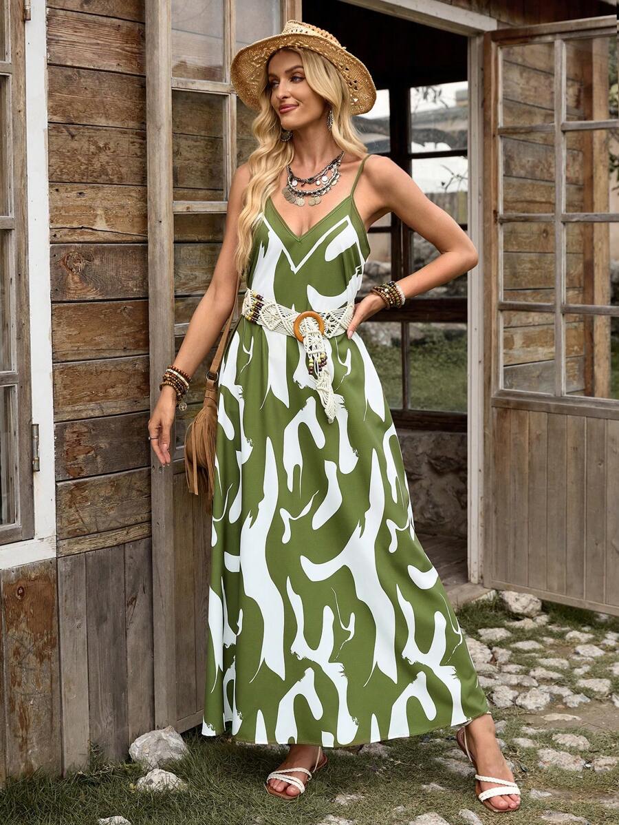 Elena | Robe d'Été à Bretelles Fines, Dos Nu et Imprimé Graphique