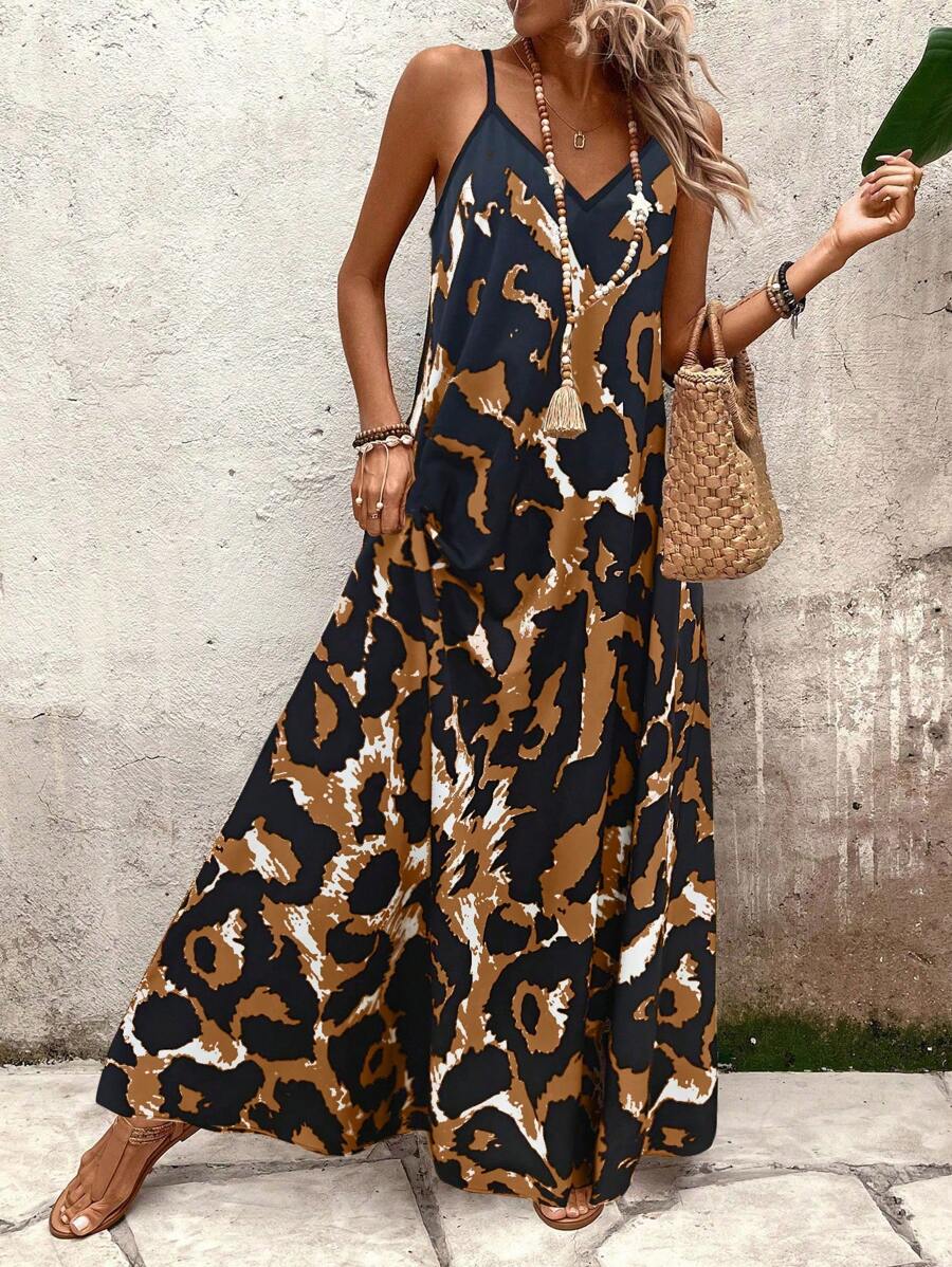 Elena | Robe d'Été à Bretelles Fines, Dos Nu et Imprimé Graphique
