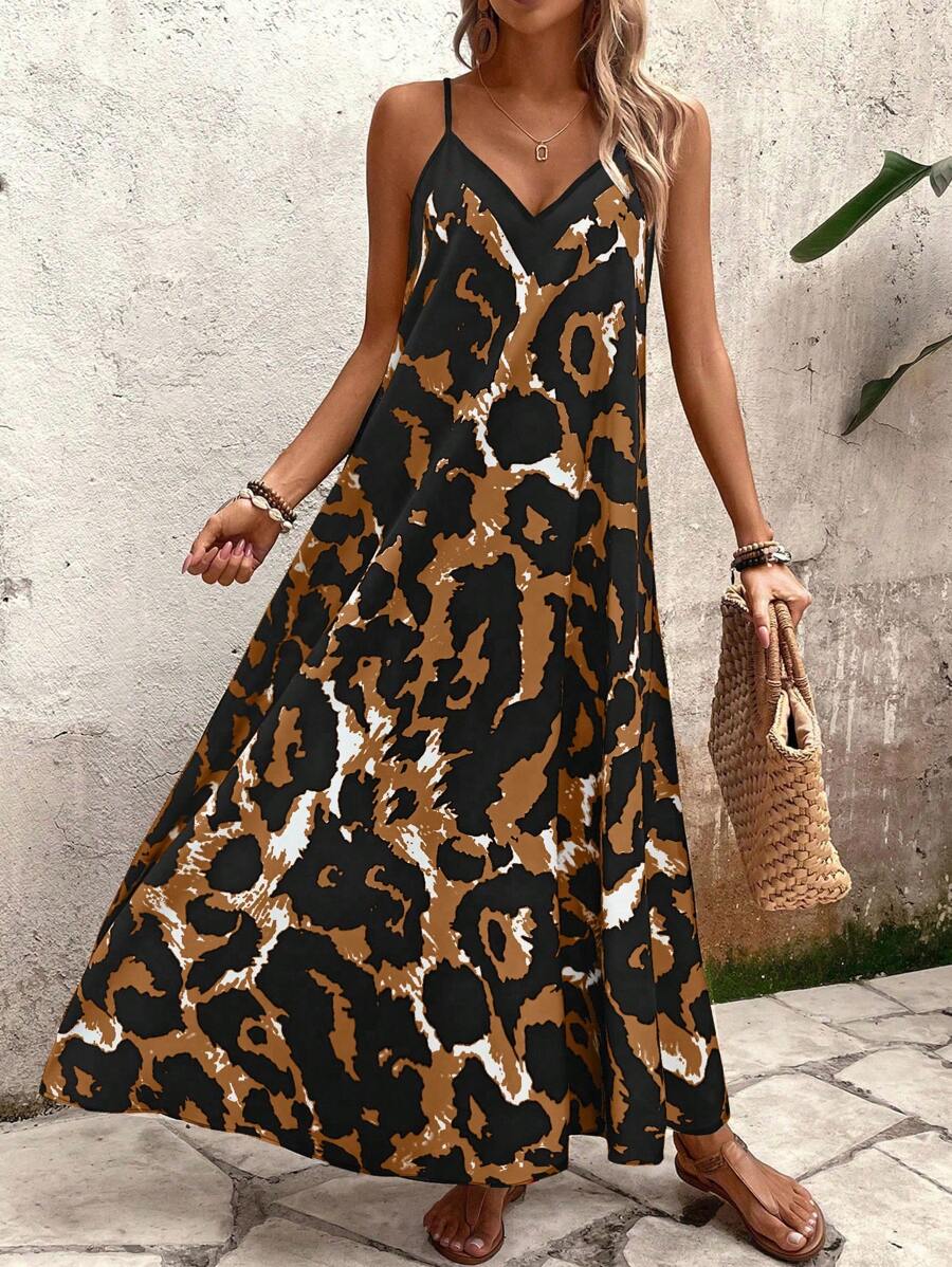 Elena | Robe d'Été à Bretelles Fines, Dos Nu et Imprimé Graphique