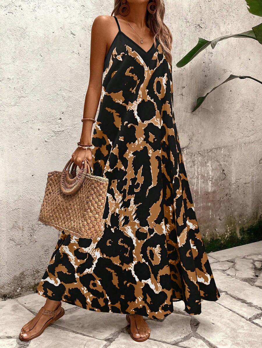 Elena | Robe d'Été à Bretelles Fines, Dos Nu et Imprimé Graphique