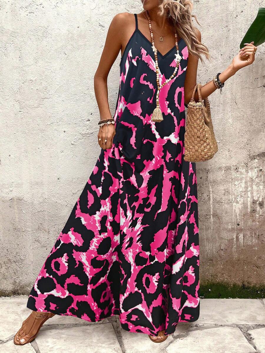 Elena | Robe d'Été à Bretelles Fines, Dos Nu et Imprimé Graphique