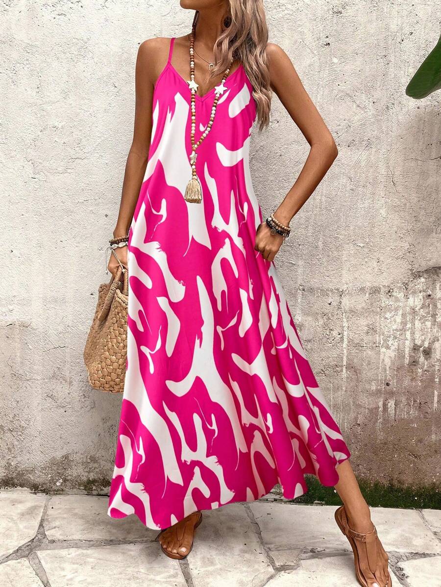 Elena | Robe d'Été à Bretelles Fines, Dos Nu et Imprimé Graphique