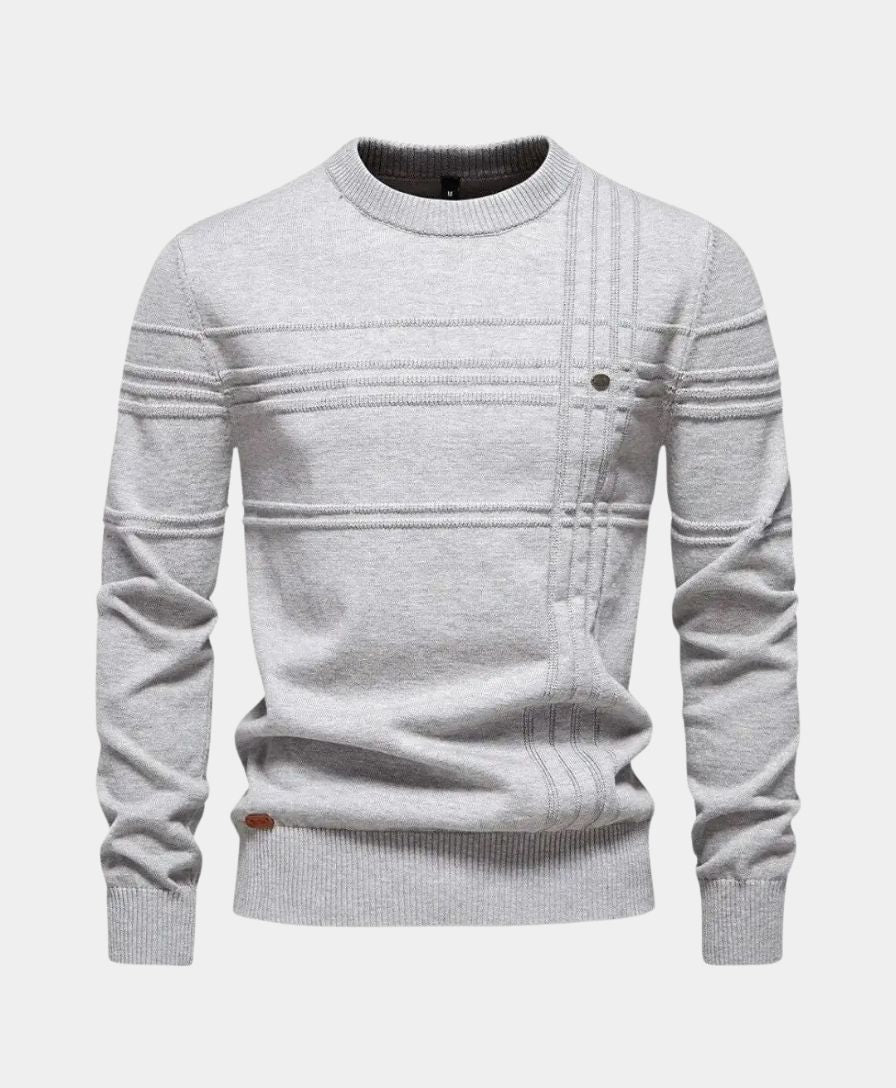 Pull en coton rayé tricoté à col rond - Leviana