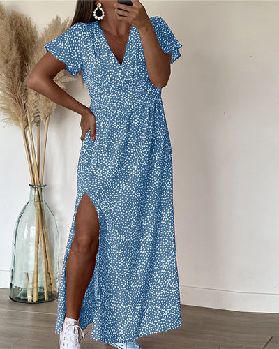 Isa | Robe longue imprimée à encolure en V