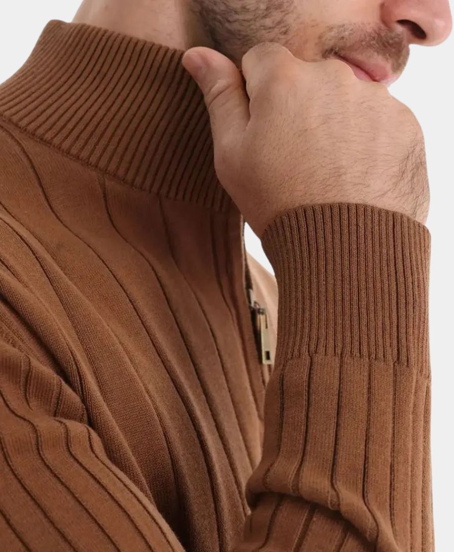 Pull en coton avec rayures verticales et demi-zip - Leviana