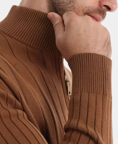 Pull en coton avec rayures verticales et demi-zip - Leviana