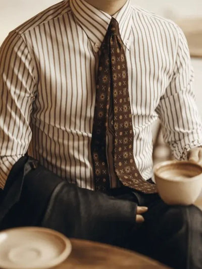 Chemise Rayée Rétro (Marron) - Leviana