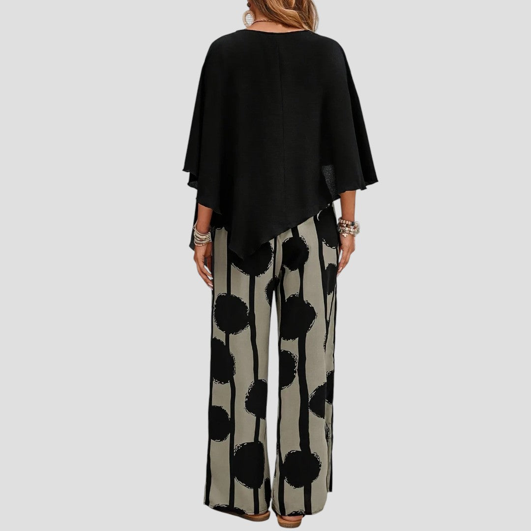 Léonie | Ensemble élégant avec top original et pantalon fluide imprimé