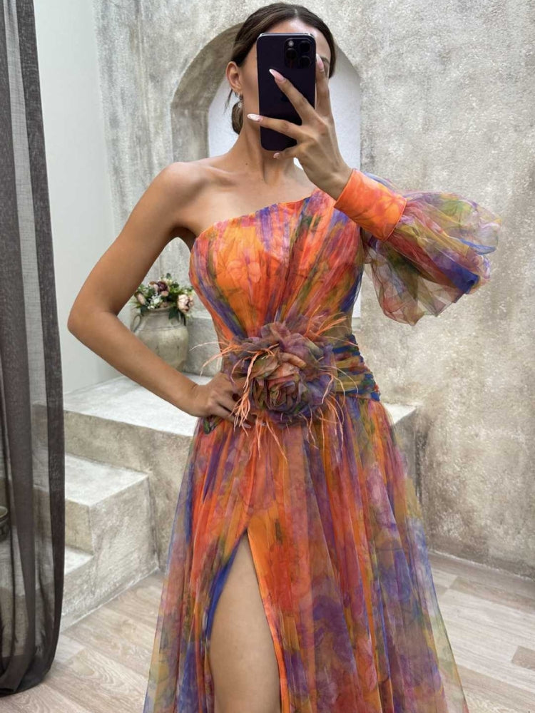 Kayla - Robe longue à fleurs asymétrique