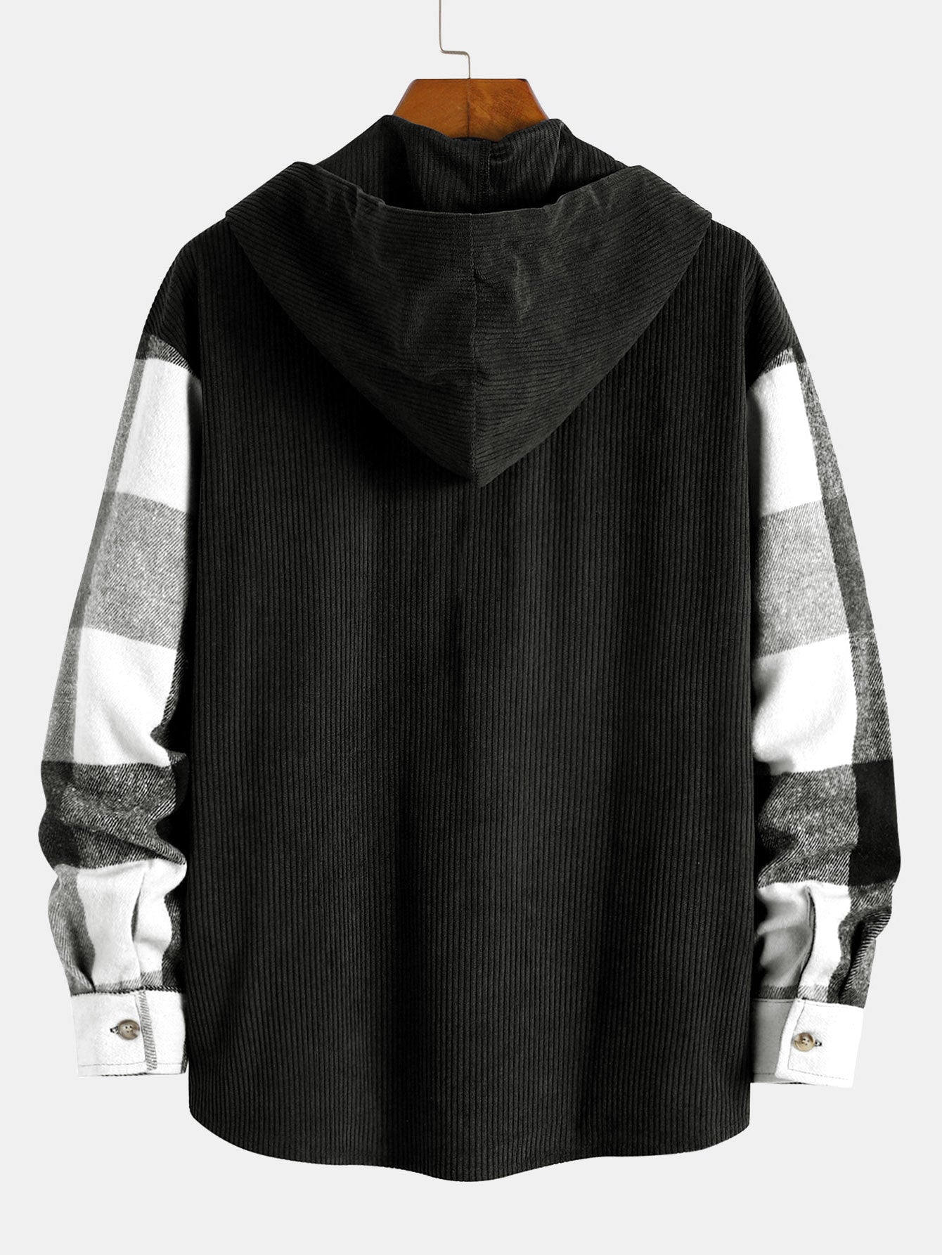 Chemise à capuche en flanelle à carreaux et en velours côtelé à coupe décontractée