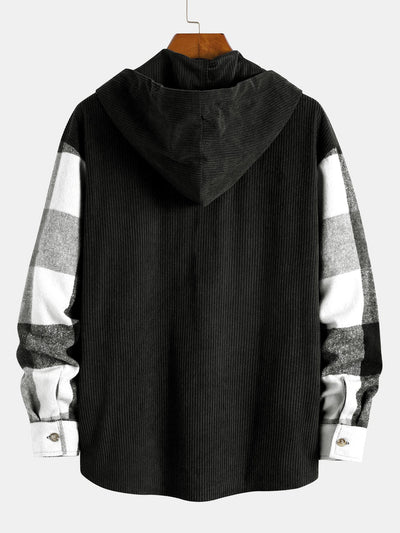 Chemise à capuche en flanelle à carreaux et en velours côtelé à coupe décontractée