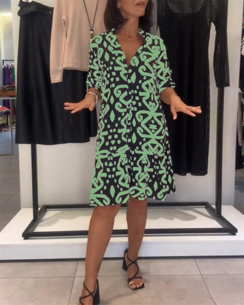 Solène | Robe Col En V Élégante Imprimée