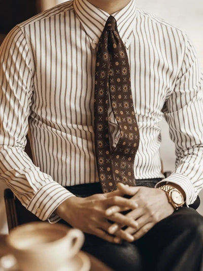 Chemise Rayée Rétro (Marron) - Leviana