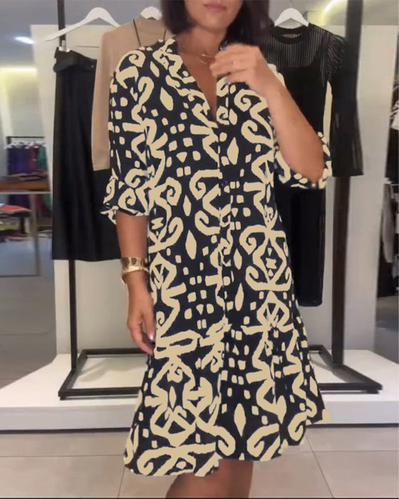 Solène | Robe Col En V Élégante Imprimée