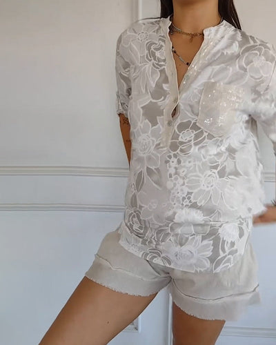 Blouse Col V Boutonnée Imprimée