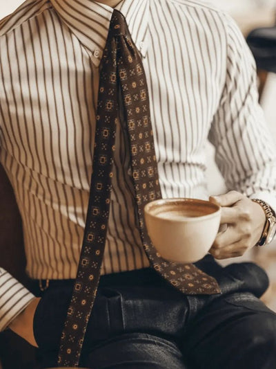 Chemise Rayée Rétro (Marron) - Leviana