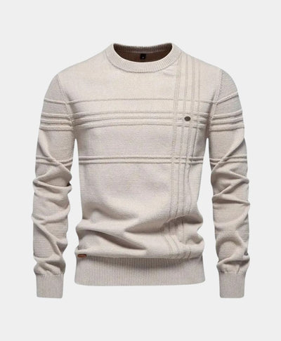 Pull en coton rayé tricoté à col rond - Leviana