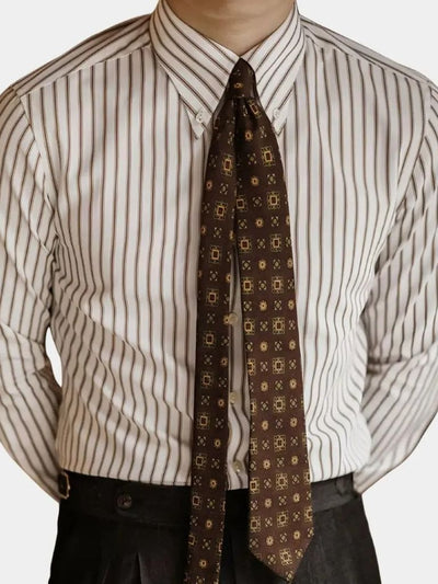 Chemise Rayée Rétro (Marron) - Leviana