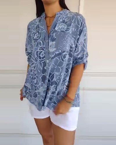 Blouse Col V Boutonnée Imprimée