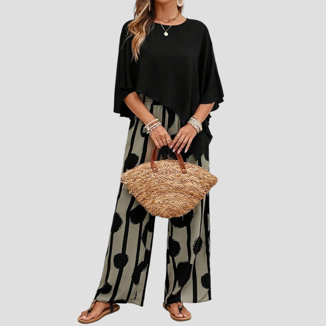 Léonie | Ensemble élégant avec top original et pantalon fluide imprimé