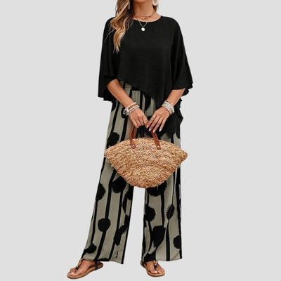 Léonie | Ensemble élégant avec top original et pantalon fluide imprimé