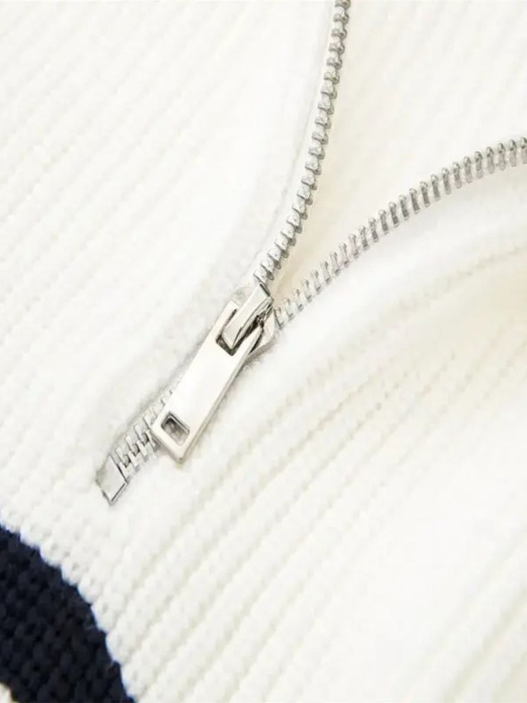 Pull en tricot avec fermeture éclair et rayures - Leviana