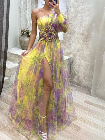 Kayla - Robe longue à fleurs asymétrique