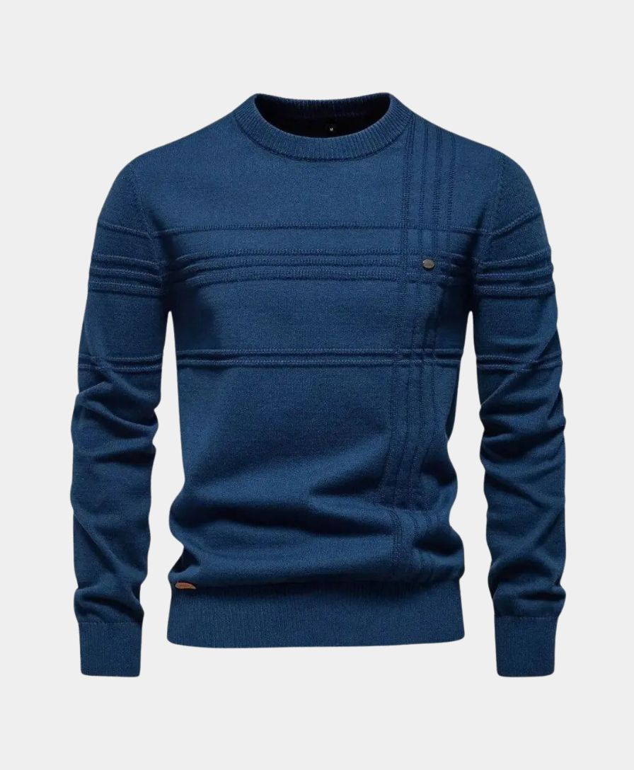 Pull en coton rayé tricoté à col rond - Leviana