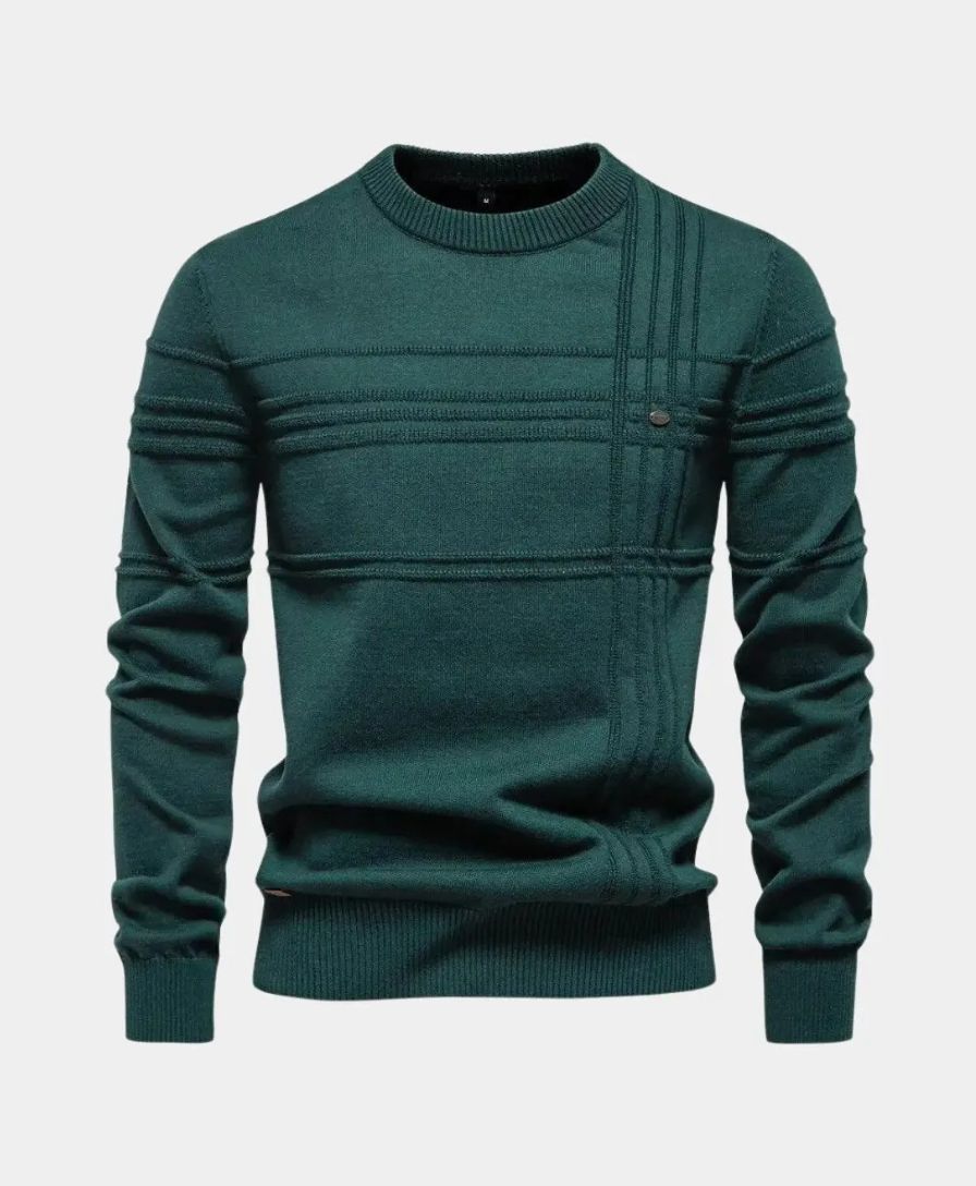 Pull en coton rayé tricoté à col rond - Leviana