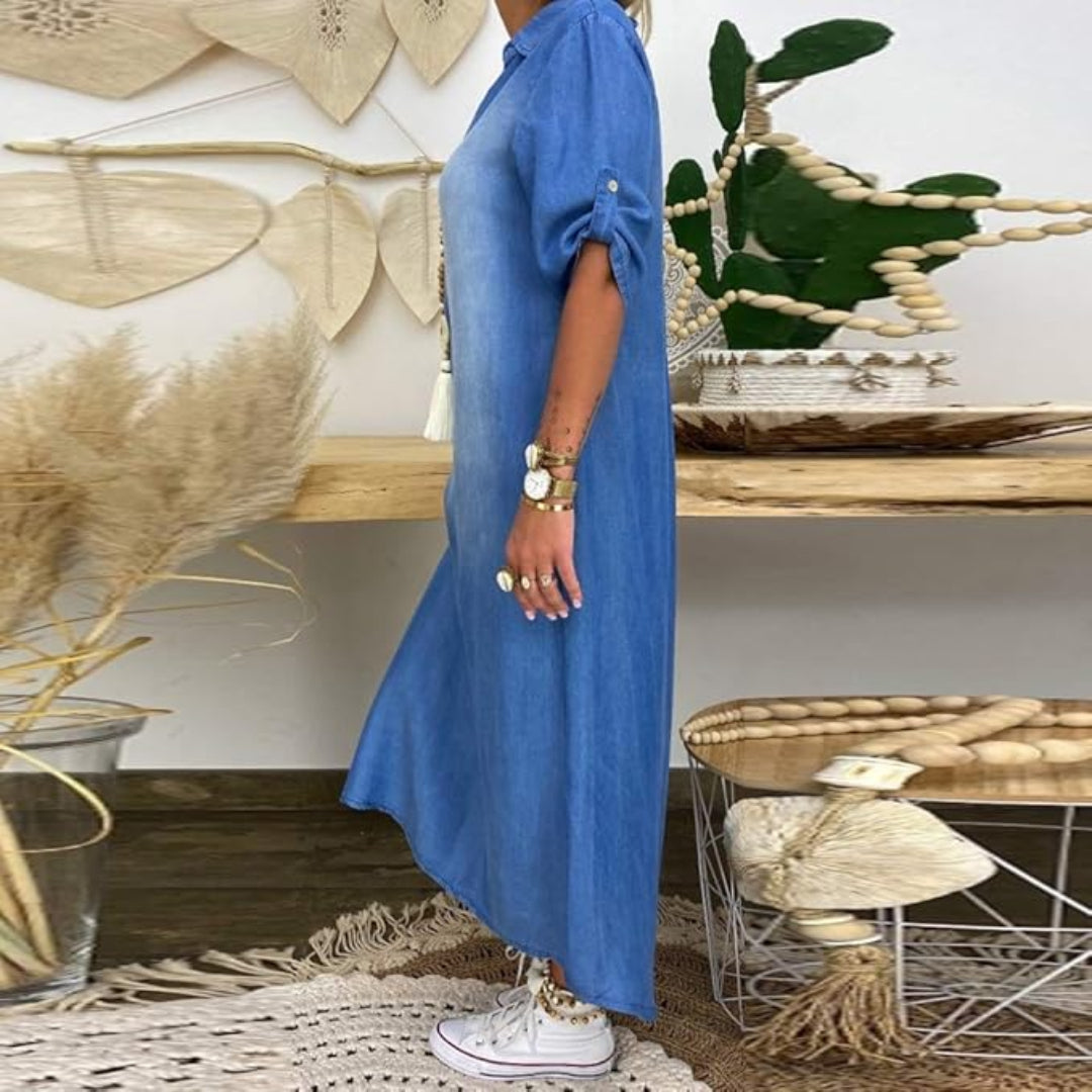 Ilse™ | Robe mi-denim à col en V d'été