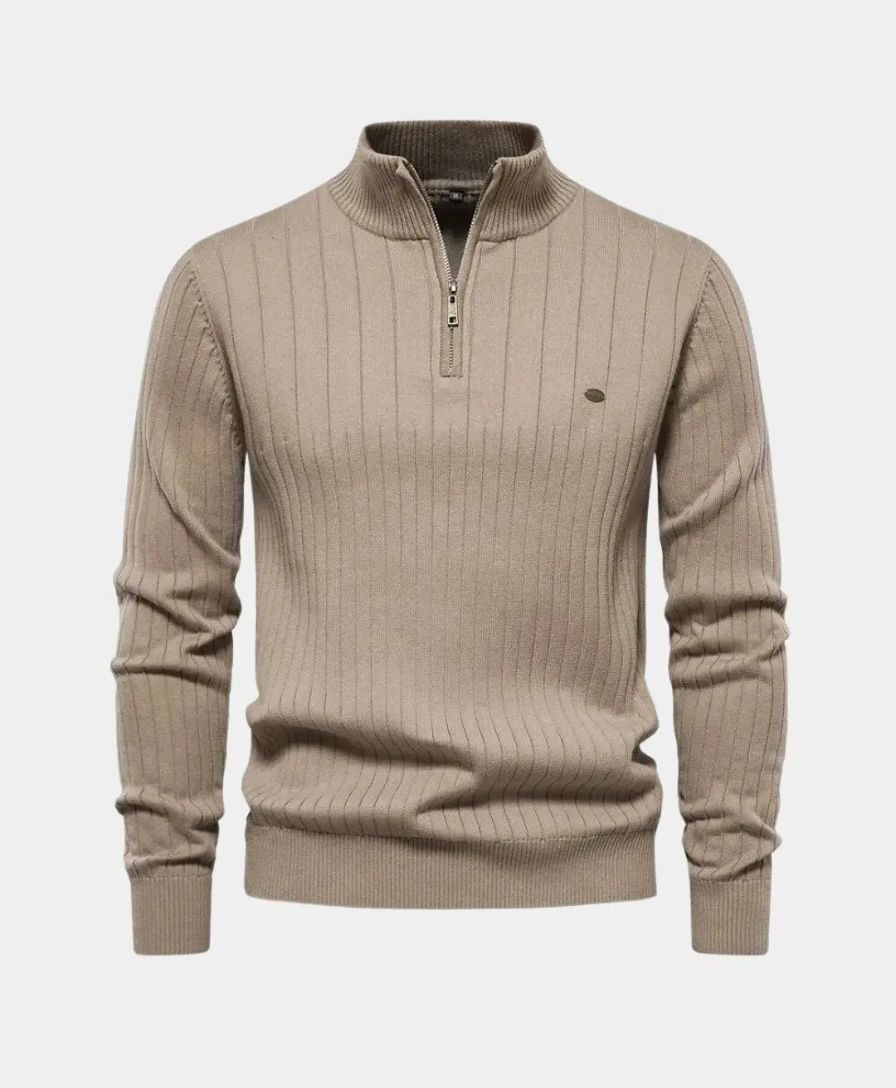 Pull en coton avec rayures verticales et demi-zip - Leviana