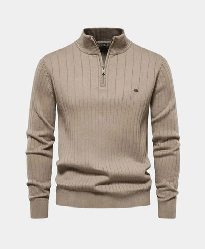 Pull en coton avec rayures verticales et demi-zip - Leviana