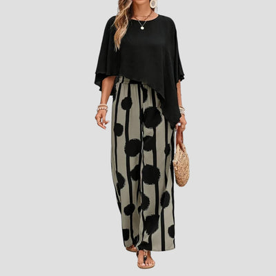 Léonie | Ensemble élégant avec top original et pantalon fluide imprimé