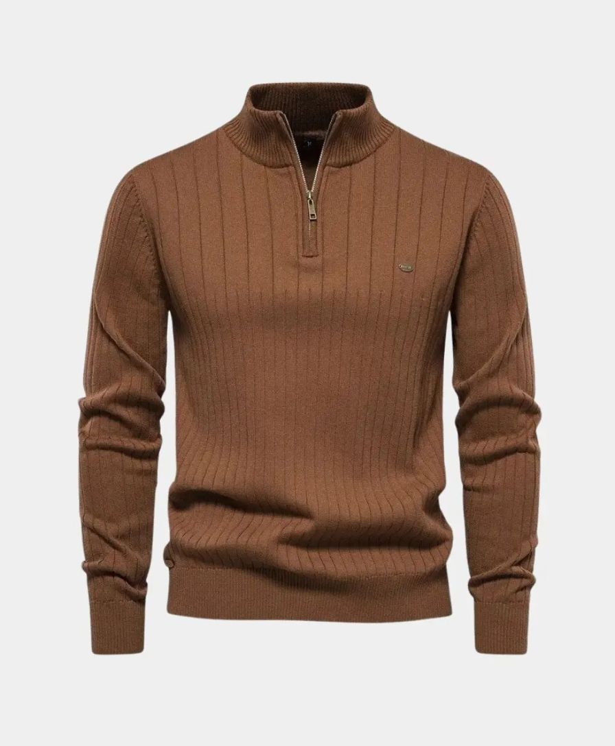 Pull en coton avec rayures verticales et demi-zip - Leviana