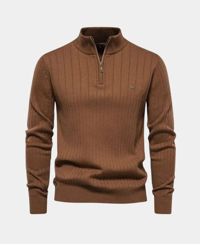 Pull en coton avec rayures verticales et demi-zip - Leviana