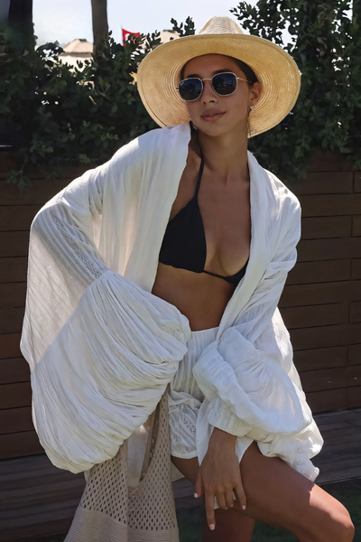 Faye | Ensemble élégant à manches bouffantes et pantalon taille haute