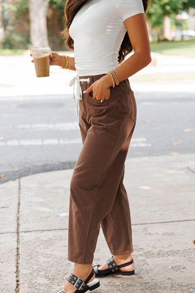 Jean Barrel Marron avec Cordon